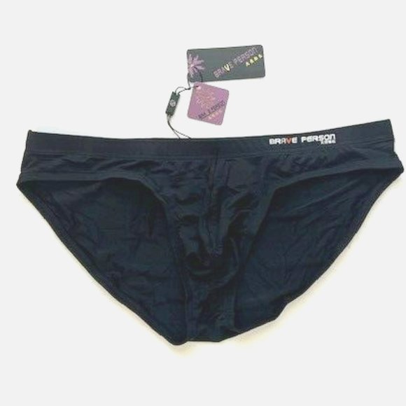 Brave Person Men's Swim Bikini Brief - Black (BP9791-BK) Contoured Pouch - Picture 2 of 13